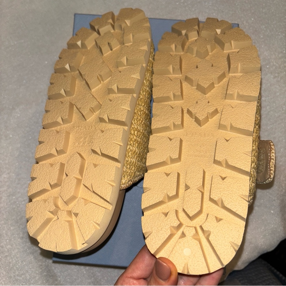 Authentic Prada Fussbett Raffia Double Band Slide Sandal Natural New 9 US 39 EU - Picture 10 of 13